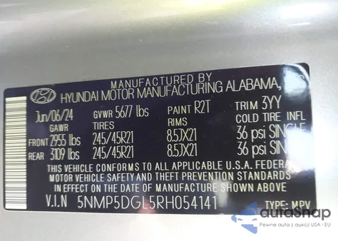 2024 Hyundai Santa Fe Calligraphy from USA, damaged, VIN 5NMP5DGL5RH054141